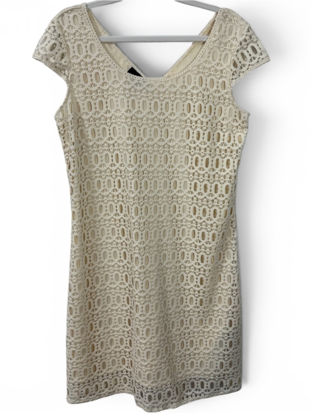 AGB Ladies Cream Crochet Lace Cap Sleeve Dress - Size 14